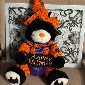Vintage Fiesta Halloween Cat Plush with Orange and Black Outfit